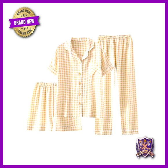 Cotton Pajama Set 3-Piece Short Sleeve Button Down Lounge Sleepwear